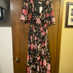 Floral Black and Pink Women's Dress